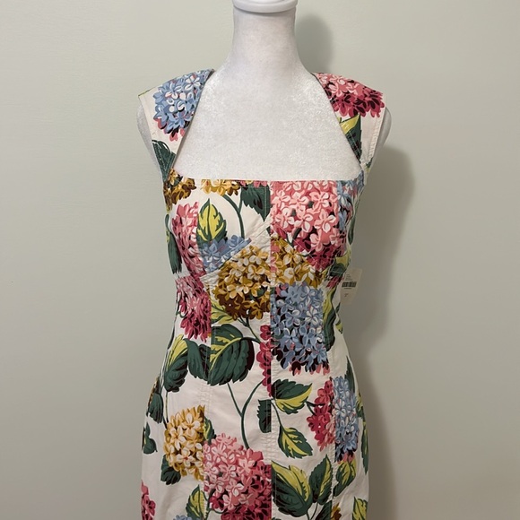 By Anthropologie Slim Square-Neck Sheath Midi Dress Floral Print NWT Size 2 - Picture 8 of 12
